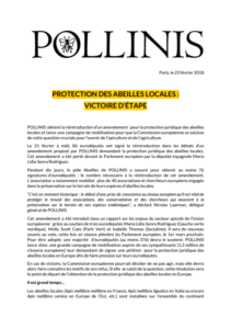 Réintroduction d’un amendement pour la protection légale des abeilles locales en Europe POLLINIS obtient la réintroduction de l’amendement pour la protection juridique des abeilles locales et lance une campagne de mobilisation pour que la Commission européenne se saisisse de cette question cruciale pour l’avenir de l’apiculture et de l’agriculture.