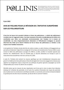 AVIS DE POLLINIS POUR LA REVISION DE L'INITIATIVE EUROPENNE SUR LES POLLINISATEURS