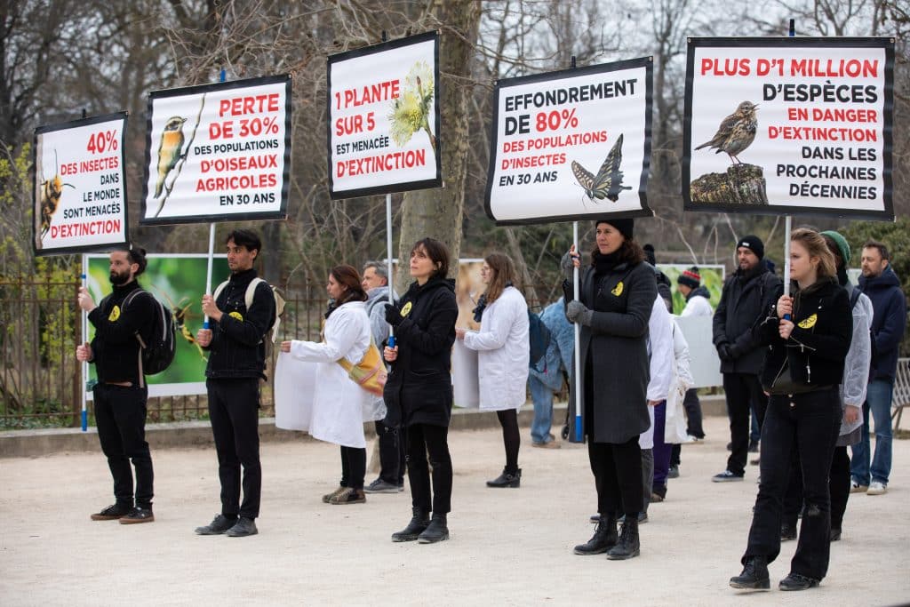 Photo de l'équipe de POLLINIS lors de l'action Printemps silencieux