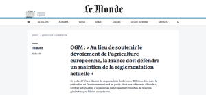 Nouveaux OGM_Tribune Le Monde_La France Doit Maitenir La Reglementation Actuelle