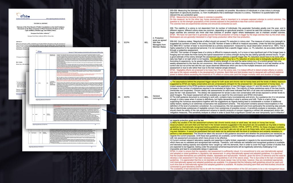 Extraits des arguments de l'ECPA contre l'EFSA Bee Guidance Document