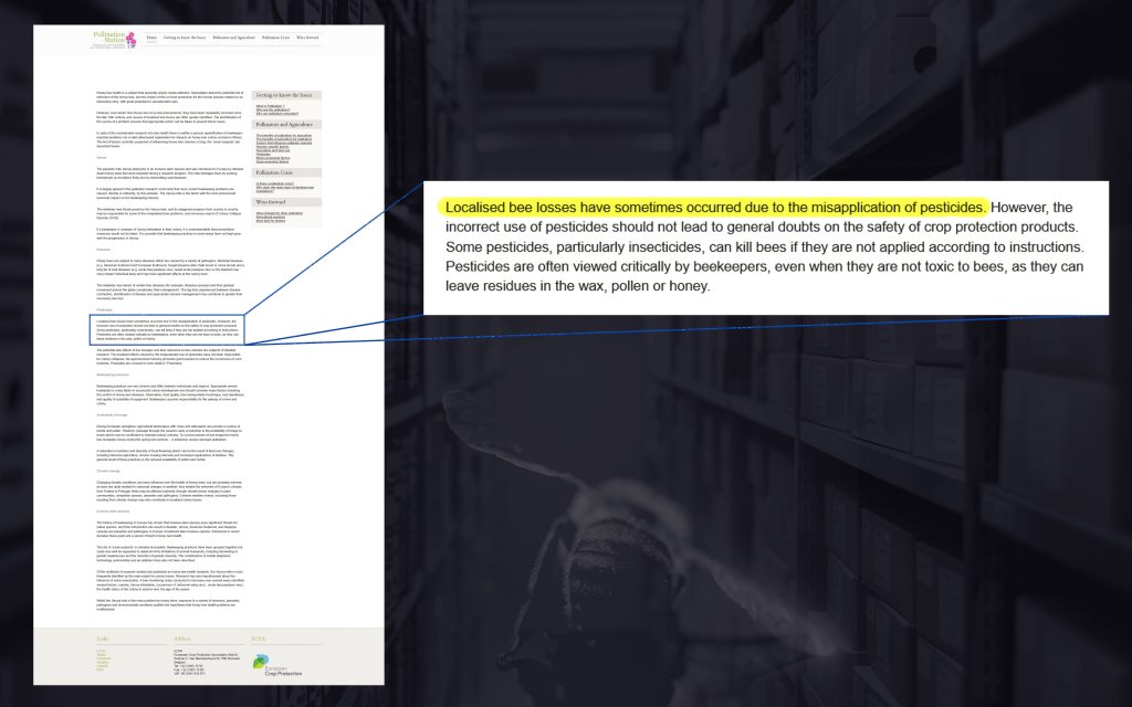 Extrait du site Polination Station lancé par l'ECPA, le lobby de l'agrochimie en europe