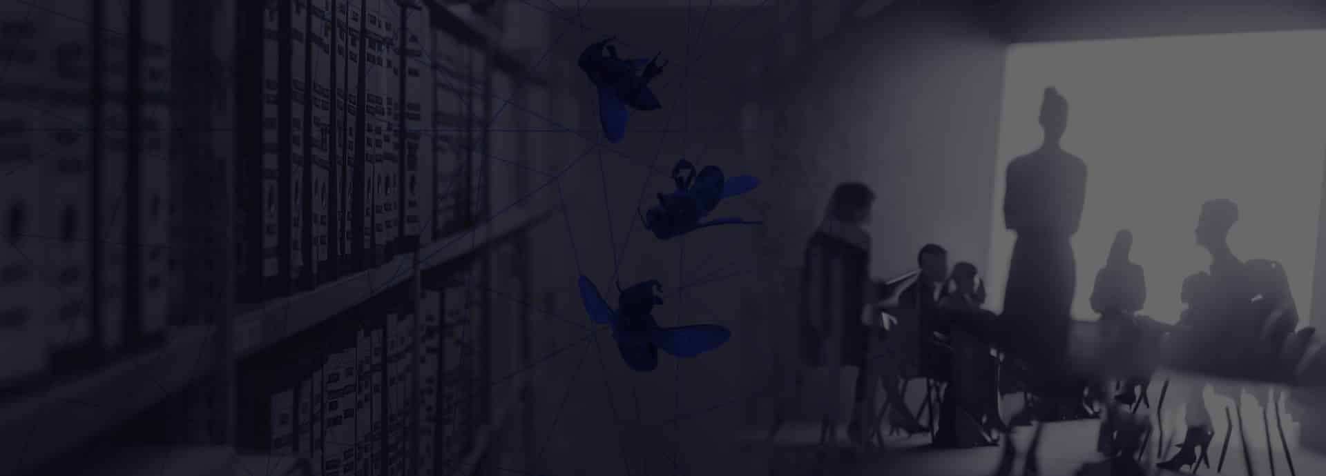 Visuel d'illustration de l'enquête de POLLINIS sur le SCoPAFF, montrant des personnes en réunion dans l'obscurité