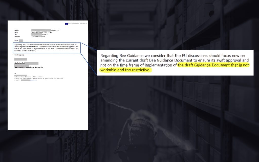 Capture d'écran d'un email du représentant de la Roumanie au SCoPAFF
