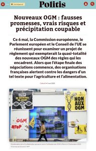 20 organisations dont POLLINIS alertent dans une tribune, publiée dans Politis, contre la dérégulation des nouveaux OGM.