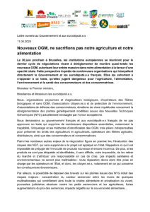Capture d’écran de la lettre ouverte contre les nouveaux OGM