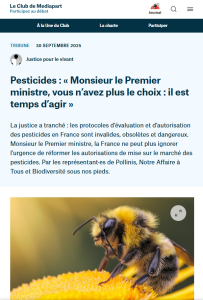 Tribune Pesticides : « Monsieur le Premier ministre, vous n’avez plus le choix : il est temps d’agir »