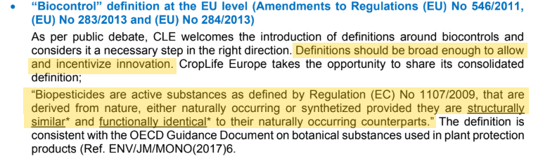 Captura de tela do memorando enviado em 25 de setembro de 2024 pela CropLife à Direção-Geral da Saúde da Comissão Europeia. O grupo de lobby compartilha sua definição ideal de produtos de biocontrole. Este documento foi transmitido pela Comissão Europeia em 14 de abril de 2025, em resposta a uma solicitação de acesso a documentos apresentada pela Pollinis à Direção-Geral da Saúde em 24 de fevereiro de 2025.