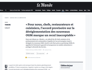 Tribune chefs Le Monde