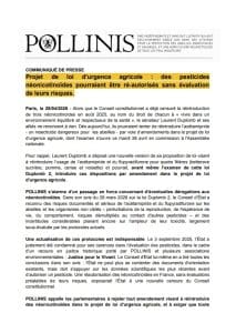 Capture d'écran communiqué de presse Loi d'urgence agricole